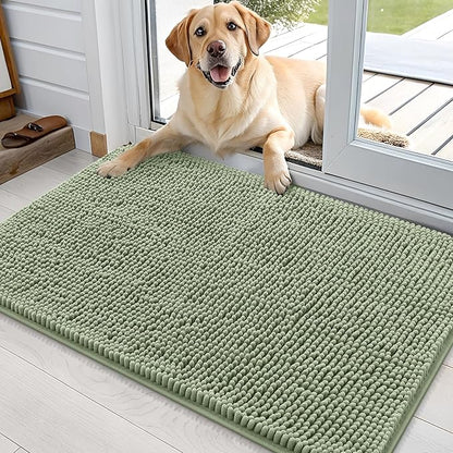 OLANLY Dog Door Mat for Muddy Paws 35x24, Absorbs Moisture and Dirt, Absorbent Non-Slip Washable Doormat, Quick Dry Chenille Mud Mat for Dogs, Entry Indoor Entryway Carpet for Inside Floor, Sage Green