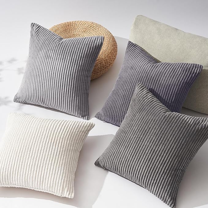 Topfinel 12x12 inch 4 Pack Decorative Throw Pillow Covers,Soft Velvet Modern Double-Sided Designs, Mix and Match for Home Fall Decor, Cushion Covers Set of 4 (Grey)