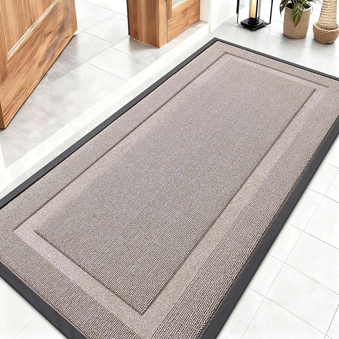 OLANLY Front Door Mat Indoor Outdoor Entrance, Waterproof All-Season, All-Weather Doormat, Sturdy Natural Rubber, Low Profile, Easy Clean Patio Porch Entryway Mat, 47x23, Camel