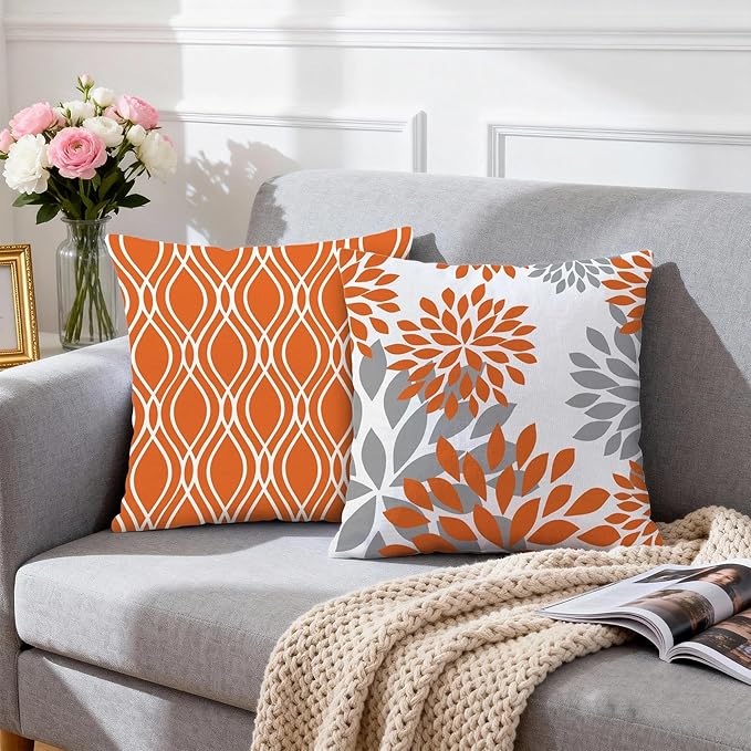 Hexagram Geometric Orange Pillow Covers 16x16 Set of 4, Decorative Outdoor Boho Modern Throw Pillow Covers, Home Sweet Home Farmhouse Cushion Case for Couch Sofa Bedroom Indoor Decor(No Insert)