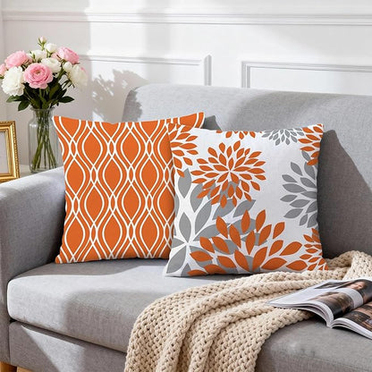 Hexagram Geometric Orange Pillow Covers 16x16 Set of 4, Decorative Outdoor Boho Modern Throw Pillow Covers, Home Sweet Home Farmhouse Cushion Case for Couch Sofa Bedroom Indoor Decor(No Insert)