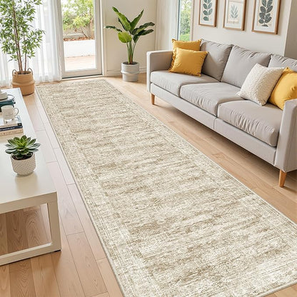 Long Bathroom Rugs Runner - Washable Runner Rugs for Hallway 2x10, Ultra-Thin Soft Kitchen Carpet Runner, Anti Slip Backing Runner Rugs for Entrance, Bedroom, Living Room(2'x10', Brown/Ivory)