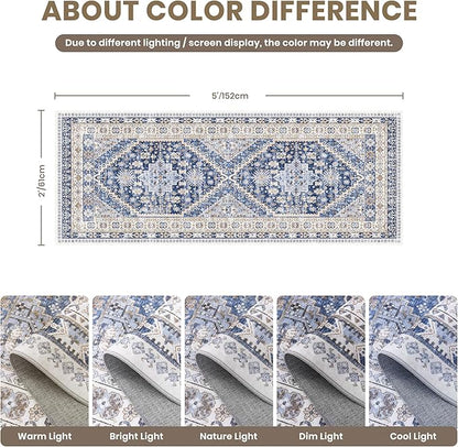 zesthome Runner Rug 2x5 - Stain Resistant Machine Washable Rug, Non Slip Vintage Hallway Runner Rugs, Low Pile Lightweight Runners for Kitchen, Entryway and Corridor