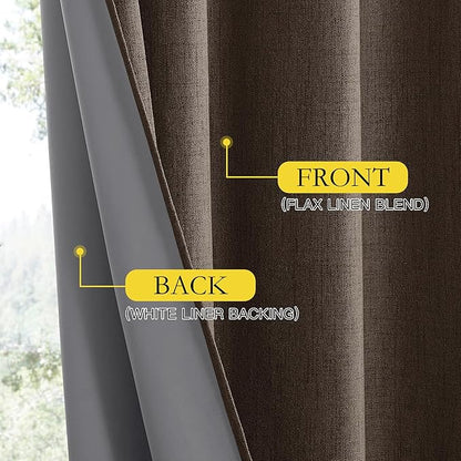 NICETOWN Coffee Vintage Linen 100% Blackout Curtains for Classroom, Thermal Insulated Curtains 72" Long, Noise Reducing Window Treatment Drapes for Gym Room, 42" Wide Per Panel, Set of 2