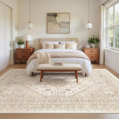 zesthome 7x9 Area Rug, Super Soft Washable Rugs for Living Room, Non-Slip Stain Resistant Vintage Rugs, Ultra-Thin Large Area Rugs (Cream/Beige,7'x9')