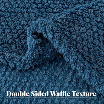 Whale Flotilla King Size Fuzzy Fleece Blanket for Bed, 90x104 Inch Fluffy Warm Soft Jacquard Blankets for All Season, Lightweight and Cozy, Navy Blue