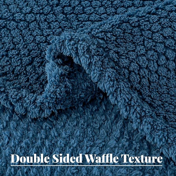 Whale Flotilla Twin Size Fuzzy Fleece Blanket for Bed, 60x80 Inch Fluffy Warm Soft Jacquard Blankets for All Season, Lightweight and Cozy, Navy Blue