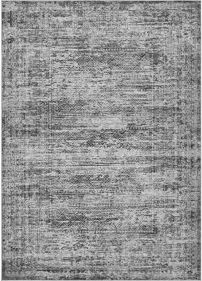 UERMEI 5x7 Area Rug Living Room Rugs - Washable Neutral Modern Abstract Soft Thin Rug Indoor Floor No Slip Rug Carpet for Bedroom Under Dining Table Home Office Decor - Dark Gray