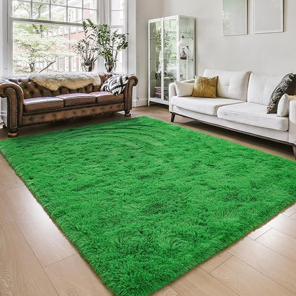 Amearea Premium Soft Fluffy Rug Modern Shag Carpet, Fuzzy Shaggy Rugs for Bedroom Living Room Teen Apartment Decor, Comfortable Indoor Furry Dorm Carpets, Green 5x7.5 Feet