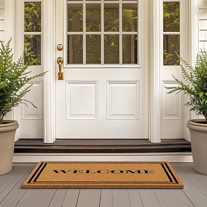 Barnyard Designs Natural Coco Coir Heavy Duty Backing Doormat - Large Cute Non-Slip Front Door Welcome Mat for Outside Entrance or Porch Entry, Brown (24x36, Welcome)