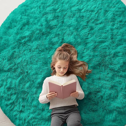 OLANLY Teal Green Round Rugs for Bedroom - Machine Washable, 6 ft Circle Area Rugs for Living Room, Soft and Fluffy Shaggy Carpet for Teen Girl and Boys, Nursery Rooms, Dorms, Home Decor Aesthetic