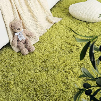 LOCHAS Ultra Soft Indoor Modern Area Rugs Fluffy Living Room Carpets for Children Bedroom Home Decor Nursery Rug 5.3x7.5 Feet, Green