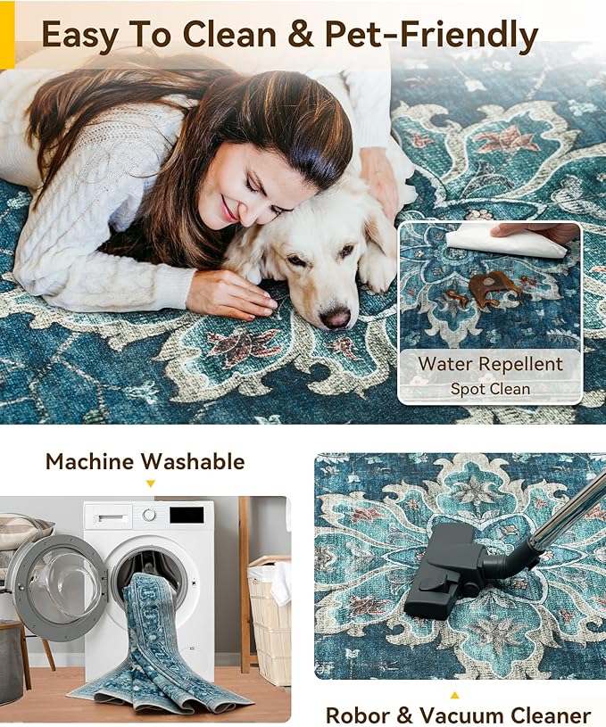 Area Rugs 2'x3' Kitchen Rugs Entry Rug Small Rugs for Entryway Kitchen Bathroom Door Mat Indoor Entrance,Washable Non Slip, Teal Green Lake Blue Turquoise