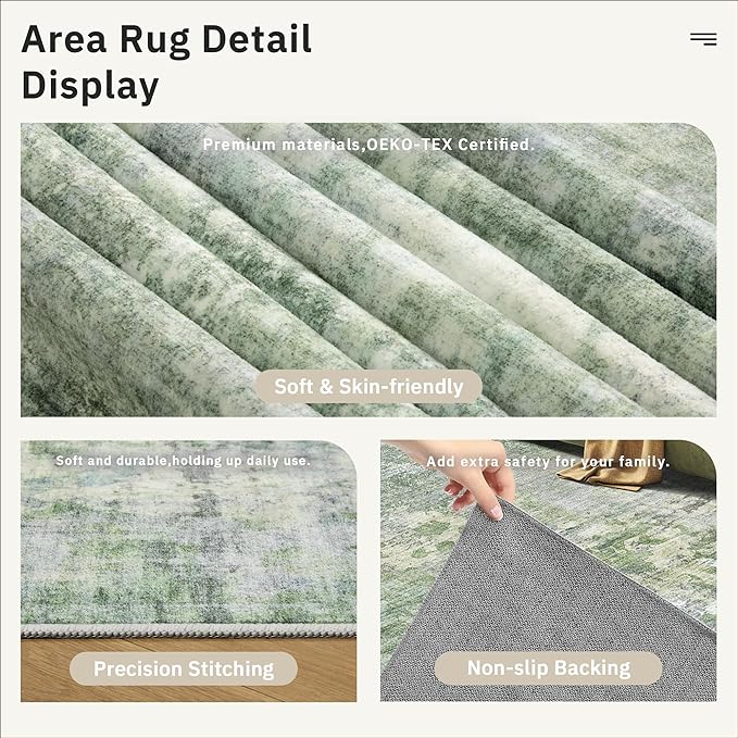 Runner Rug 2x12 Washable Non-Slip Hallway Runner Rugs for Kitchen Bathroom Laundry Room Green/Ivory Vintage Floor Carpet Runners for Hallways Entryway