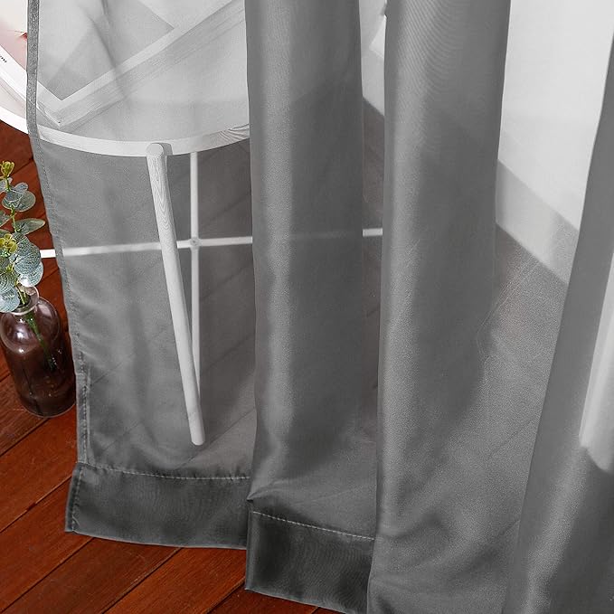 NICETOWN Sheer Curtains 84 Inches - Long Grommet Elegant Light Filter Sheer Voile Drapes Panels Room Decor for Bathroom/Living Room (54" Wide, Dark Grey, 2 Panels)