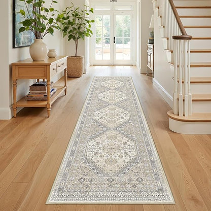 Runner Rug 2x8 Runners for Hallways Non Slip Washable, Vintage Hallway Runner Rugs for Living Room, Low Pile Soft Hallway Rug for Kitchen Bedroom Laundry Room Rug(Beige,2'x8')