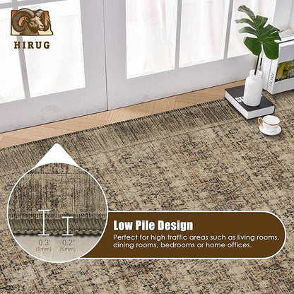 Washable Area Rug 3' x 5 ' Vintage Traditional Persian Mat - Foldable Distressed Non-Slip Machine Washable Carpet for Living Room Bedroom Kitchen Home Decor - Mocha and Taupe