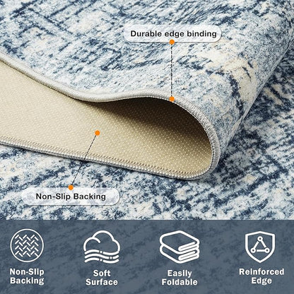 9x12 Area Rugs for Living Room Washable Rug: Anti-Skid Abstract Modern Living Room Rug Soft Thin Carpets Indoor Floor Non-Shedding Carpet for Bedroom Dining Farmhouse Nursery Home Office Blue Gold