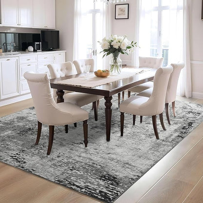 Ompaa Living Room Rug 5x8 Gray Area Rug Machine Washable Boho Rug Non Slip Abstract Vintage Indoor Large Rugs for Bedroom, Classroom, College Dorm, Farmhouse, Dining Room, Kids Playroom
