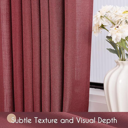 Burgundy Curtains for Living Room Back Tab Modern Farmhouse Semi Sheer Burgundy Curtains 120 inches Long 2 Panels Set Muted Neutral Window Curtain for Dining Room Bedroom 52x120
