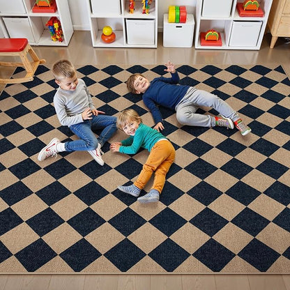 Lahome Colette Checkered Easy Jute Area Rug 8x10, Large Living Room Patio Rug Checkerboard Indoor Outdoor Carpet, Farmhouse Geometric Non Slip Black Carpet for Backyard Dining Room