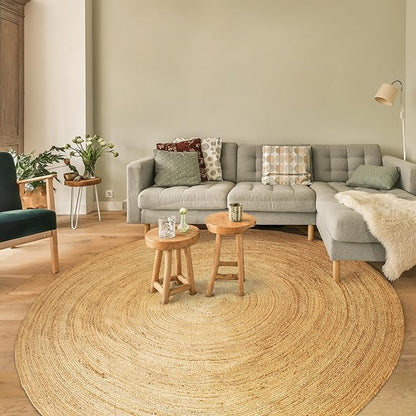 Hausattire Jute Braided Hand Woven Rug, 8 Feet Round – Natural, Boho Large Area Rugs for Bedroom, Living Room | Farmhouse Décor Kitchen Floor Rug – 8’ Round