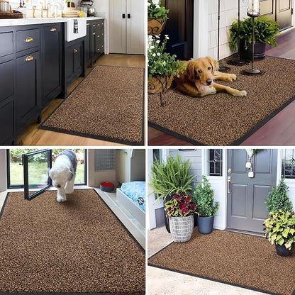 Mibao Front Door Mat, Dirt Trapper Welcome Mat for Outdoor Indoor, Non-Slip Waterproof Doormat, Durable Machine Washable Low Profile Entry Rug for Back Door Outside Patio Porch, 72" x 48", Brown