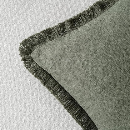 MIULEE Decorative Throw Pillow Covers Neutral Linen Fringe Throw Pillows Euro Shams Set of 2 Light Olive Green Boho Farmhouse Cushions for Couch Sofa Bed Living Room Spring Home Decor 24x24 Inch
