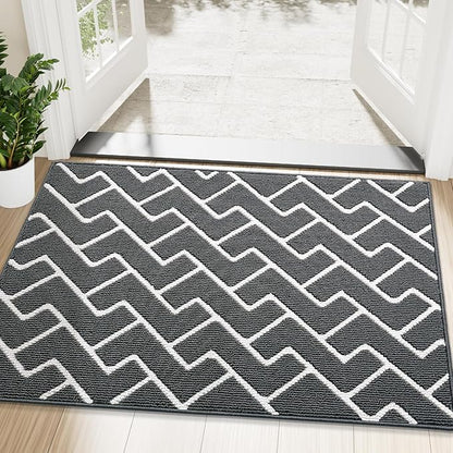 OLANLY Front Door Mat, Non-Slip Rubber Backing, Dirt Resistant and Absorbent, Washable, Easy to Clean Low-Profile Indoor Doormat for Back Door, Entryway, Inside Entrance, 48x32, Charcoal