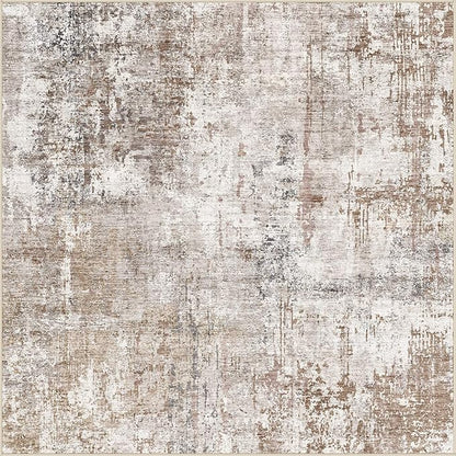 UERMEI Square Area Rugs : Washable 8x8 Neutral Modern Abstract Carpet for Living Room Bedroom - Soft Floor Mat with Non Slip Backing for Kitchen Nursery Dorms Farmhouse Home Decor - Brown/Grey/Red