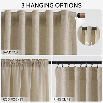 Nanspring Eggshell Beige Linen Curtains 84 Inches Long for Living Room Light Filtering Semi Sheer Curtain Back Tab Rustic Coastal Decor Elegant Neutral Luxury Drapes for Bedroom 52x84, 2 Panels