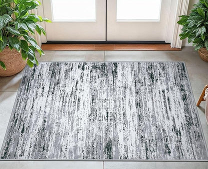 Lansny Modern Abstract Small Area Rug Indoor 3x5 Washable Rug Non-Slip Soft Entryway Rug Black Gray White Kitchen Mats Thin Print Faux Wool Floor Carpet Throw Rugs for Entrance Bedroom Home Decor