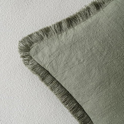 MIULEE Decorative Throw Pillow Covers Neutral Linen Fringe Throw Pillows Euro Shams Set of 2 Light Olive Green Boho Farmhouse Cushions for Couch Sofa Bed Living Room Spring Home Decor 28x28 Inch