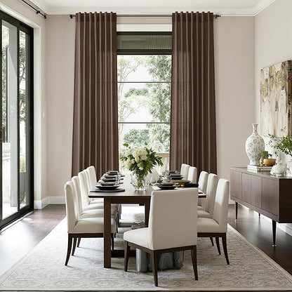 Cappuccino Linen Curtains 132 Inch Length for Living Room Light Filtering Semi Sheer Curtain Back Tab Modern Rustic Home Decor Neutral Drapes Floor to Ceiling High Window for Bedroom 52x132, 2 Panels