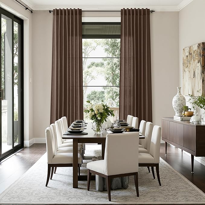Cappuccino Linen Curtains for Living Room 126 Inches Long Light Filtering Semi Sheer Curtain Back Tab Modern Rustic Home Decor Neutral Drapes Floor to Ceiling High Window for Bedroom 52x126, 2 Panels