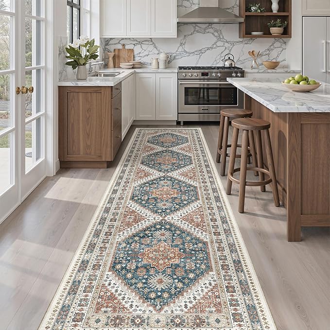 Madane Hallway Runner Rug 2'6''x10' Kitchen Runner, Non Slip Vintage Runners for Hallways Washable Kitchen Rugs Soft Low Pile 2.5x10 ft Rug Runner for Laundry Room, Entryway and Bedroom, Navy Blue