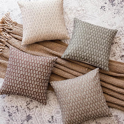 Foindtower Set of 2 Decorative Vintage Floral Print Throw Pillow Covers Neutral Modern Farmhouse Cushion Covers Boho Home Decor for Sofa Couch Chair Bedroom Living Room,24×24 Inch,Wine Red