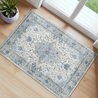 Area Rugs 2'x3' Kitchen Rugs Entry Rug Small Rugs for Entryway Kitchen Bathroom Door Mat Indoor Entrance,Washable Non Slip, Light Blue Navy Beige Gray White