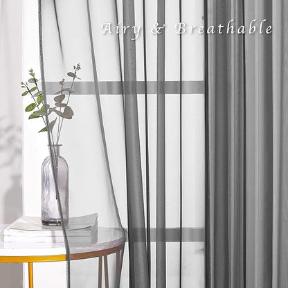 NICETOWN Transparent Sheer Curtains Panels - Voile Window Curtain Drapes with Grommet for Bedroom & Kitchen & Dining Room (54" W x 63" L, Dark Grey, 2 Panels)