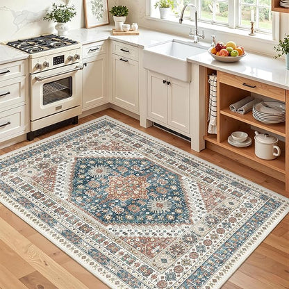 Madane Area Rug 3x5, Entryway Washable Vintage Runners Bedroom Non Slip Indoor Kitchen Runner for Living Room Laundry Room Playroom Soft Non-Slip Area Rugs, Navy Blue