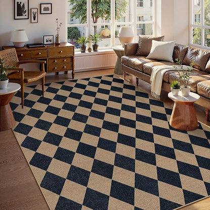 Lahome Colette Checkered Easy Jute Carpet, Washable 8x10 Rugs for Living Room Outdoor Patio Rugs, Farmhouse Neutral Non Slip Stain Resistance Floor Carpet for Office Backyard Sunroom