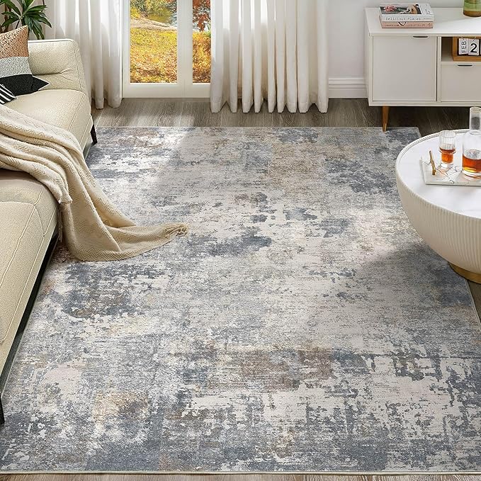 UERMEI 5x7 Area Rug Living Room Rugs - Washable Neutral Modern Abstract Soft Thin Large Rug Indoor Floor No Slip Rug Carpet for Bedroom Under Dining Table Home Office Decor - Blue Grey