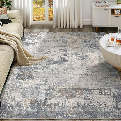 UERMEI 8x10 Area Rug Living Room Rugs - Washable Neutral Modern Abstract Soft Thin Large Rug Indoor Floor No Slip Rug Carpet for Bedroom Under Dining Table Home Office Decor - Blue Grey