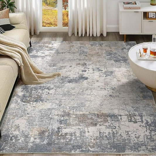 UERMEI 8x10 Area Rug Living Room Rugs - Washable Neutral Modern Abstract Soft Thin Large Rug Indoor Floor No Slip Rug Carpet for Bedroom Under Dining Table Home Office Decor - Blue Grey