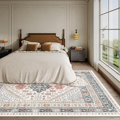 zesthome 5x7 Area Rugs - Ultra-Thin Washble Rug, Stain Resistant Anti Slip Backing Rugs for Living Room,Bedroom, Vintage Home Decor Area Rug (Multi,5'x7')