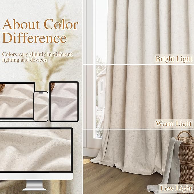 Guken 100% Blackout Curtains 72 Inch Length 2 Panels Set for Living Room Bedroom Back Tab Thermal Insulated Black Out Linen Drapes Room Darkening Window Curtains 40 Wide