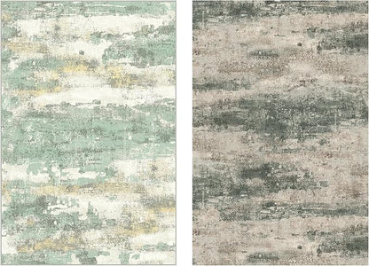 BEIMO Reversible 6x9 Area Rugs for Living Room, Modern Abstract Dual-Sided Carpet, Machine Washable Soft Low Pile Rug for Bedroom Dining Room, Includes Non-Slip Rug Pad, Green & Grey