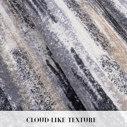 Lansny Modern Abstract Runner Rug 2.6x16, Grey Black Multi Washable Long Kitchen Runner Non-Slip Soft Hallway Rug Runner Thin Print Faux Wool Carpet for Entryway Bedroom Laundry Room Indoor Home Decor