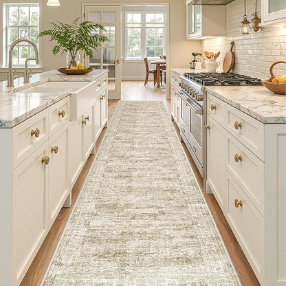 Long Bathroom Rugs Runner - Washable Runner Rugs for Hallway 2x10, Ultra-Thin Soft Kitchen Carpet Runner, Anti Slip Backing Runner Rugs for Entrance, Bedroom, Living Room(2'x10', Brown/Ivory)