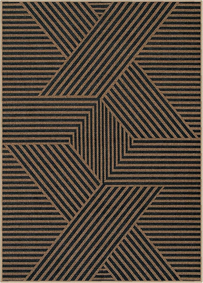 Lahome Enfys Modern Geometric Outdoor Easy Jute Rug, 5x7 Patio Living Room Rug Large Black Carpet for Bedroom, Farmhouse Washable Indoor Outdoor Carpet for Dining Room Backyard Deck